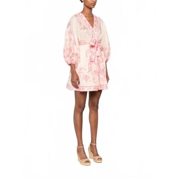 NEW ZIMMERMANN lucky plunge mini dress in cream/pink floral - Picture 2 of 5